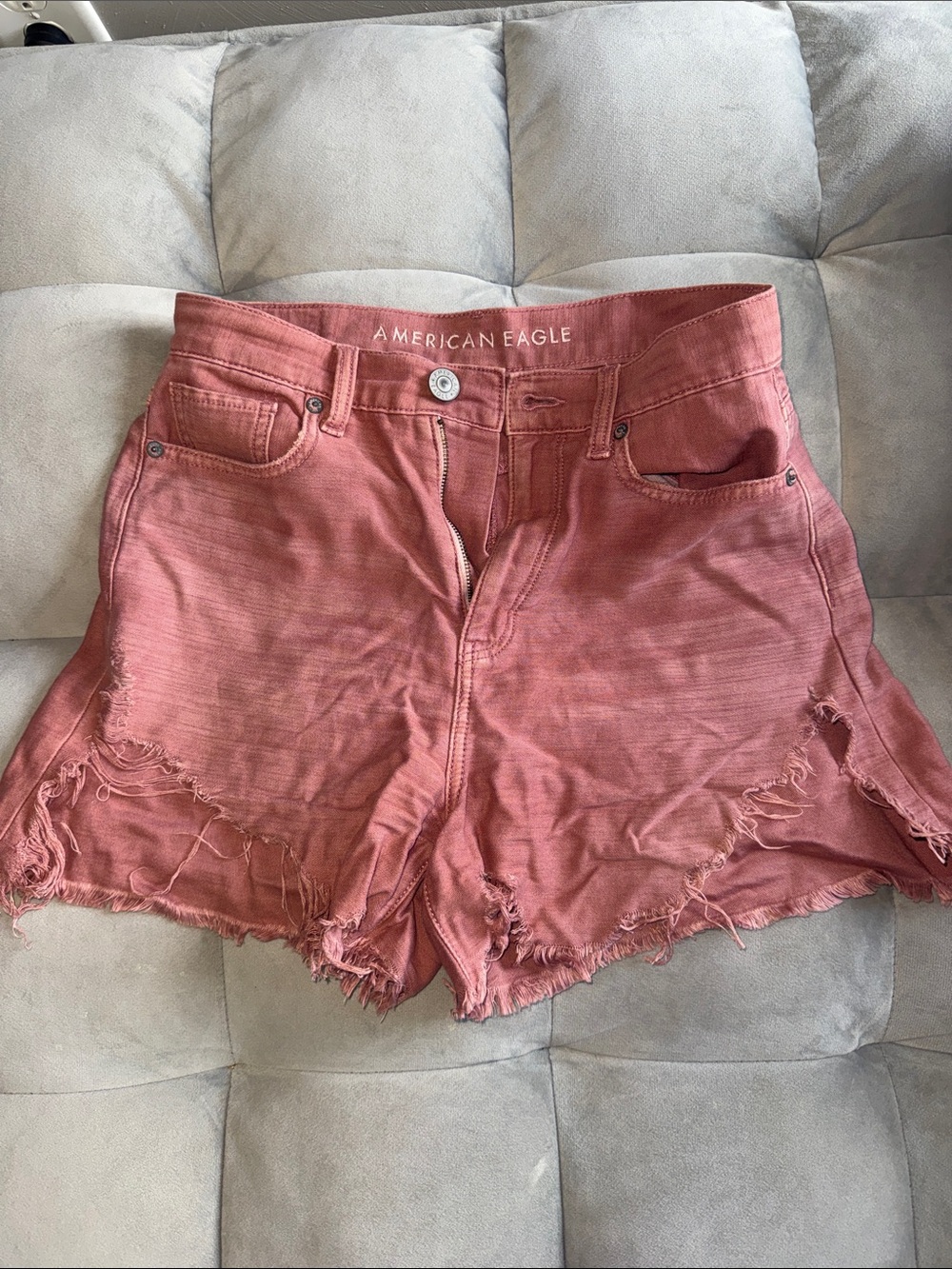 American Eagle Outfitters Women's High-Rise Distressed Shorts - Dusty Rose